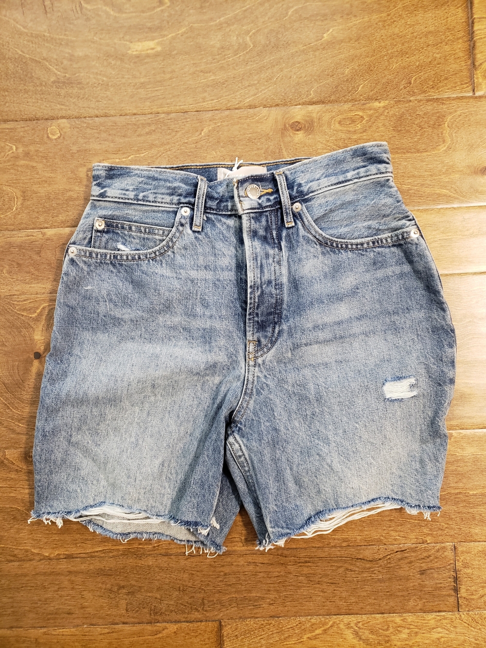 Everlane Light Blue Distressed High-Rise Jean Shorts